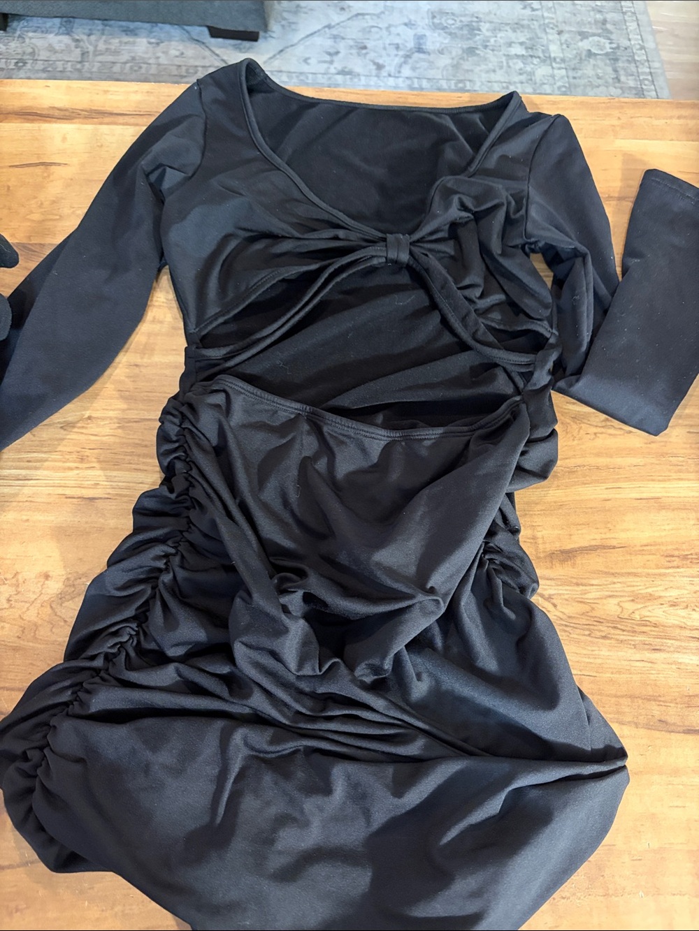 Black Ruched Long Sleeve Cutout Dress